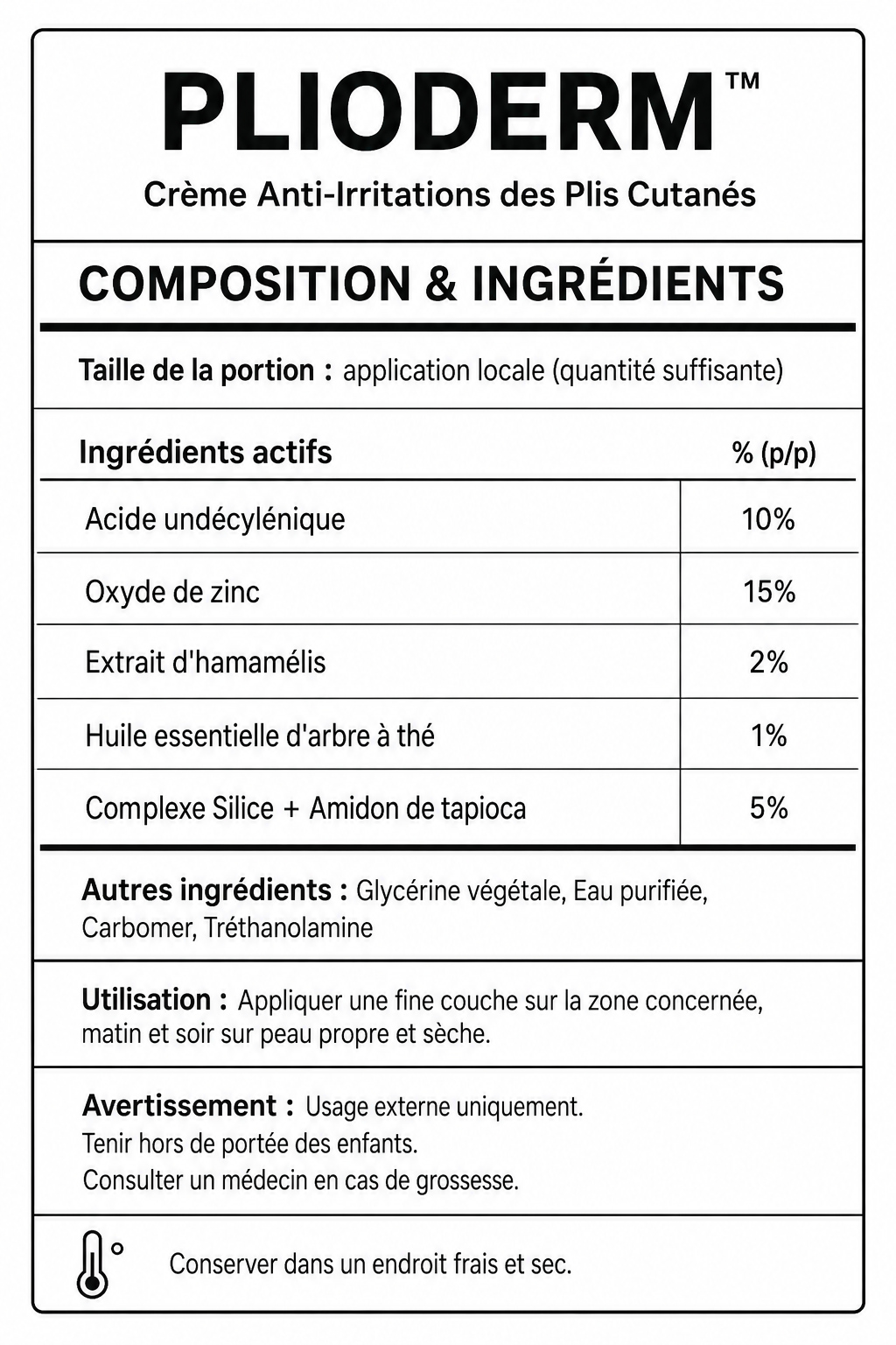 Plioderm™ — Crème Anti-Irritations des Plis Cutanés